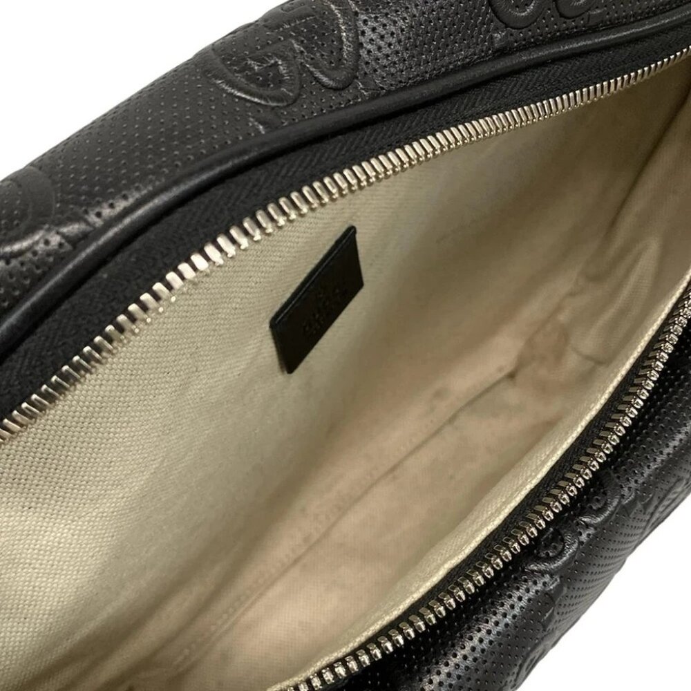 GUCCI GG Emboss Belt Bag 645093 Black Leather Bum Bag - Picture 9 of 14